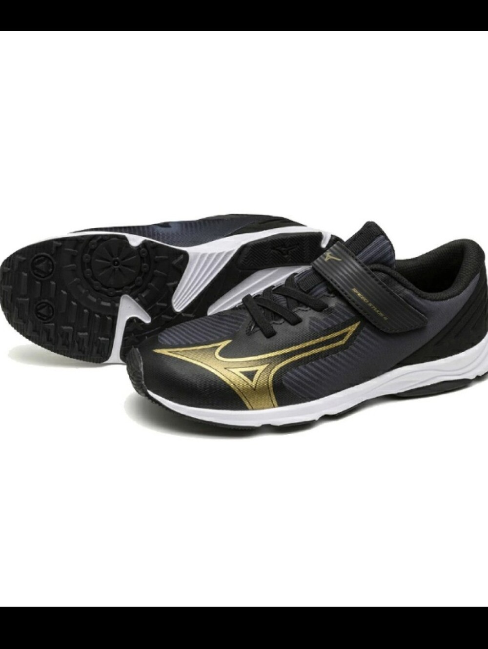 Mizuno Kids Running Sneakers Speed Studs Belt Black Gold Athletic Trainers 2.5